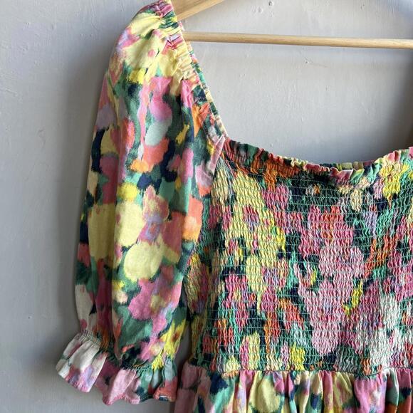 GAP Puffed sleeve linen-blend floral smocked midi Dress - Picture 13 of 14